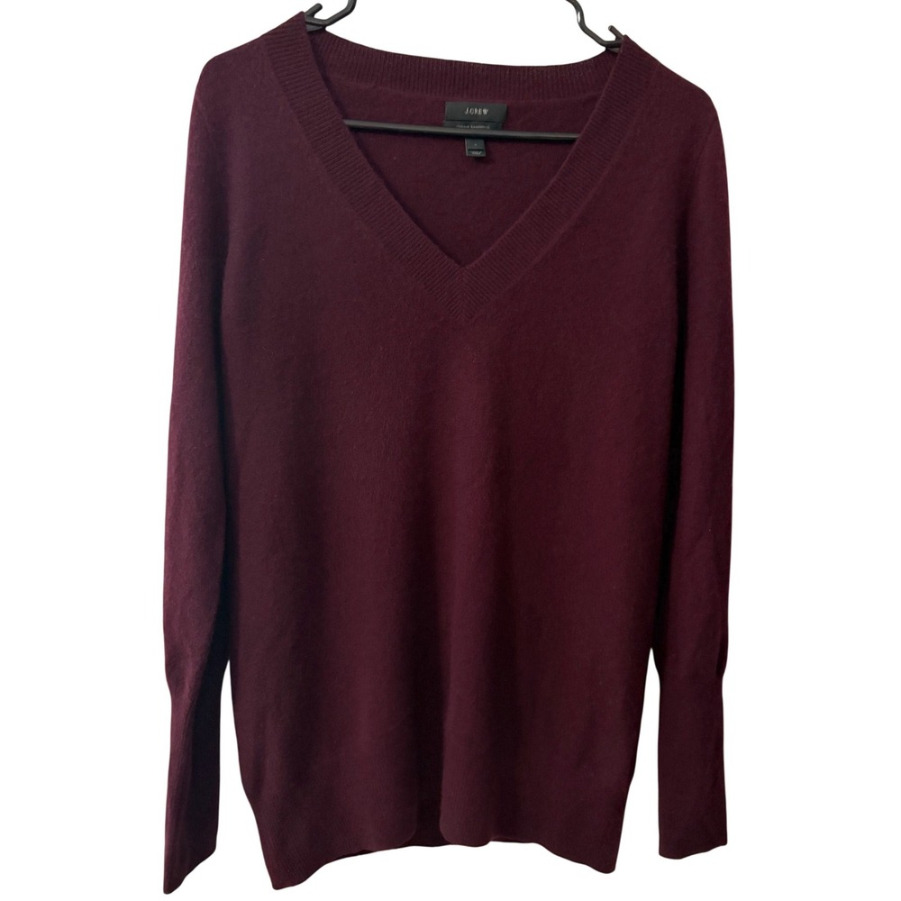 J.Crew Sweater Womens M Burgundy 100% Italian Cashmere V-Neck Pullover 29660 - Picture 2 of 9